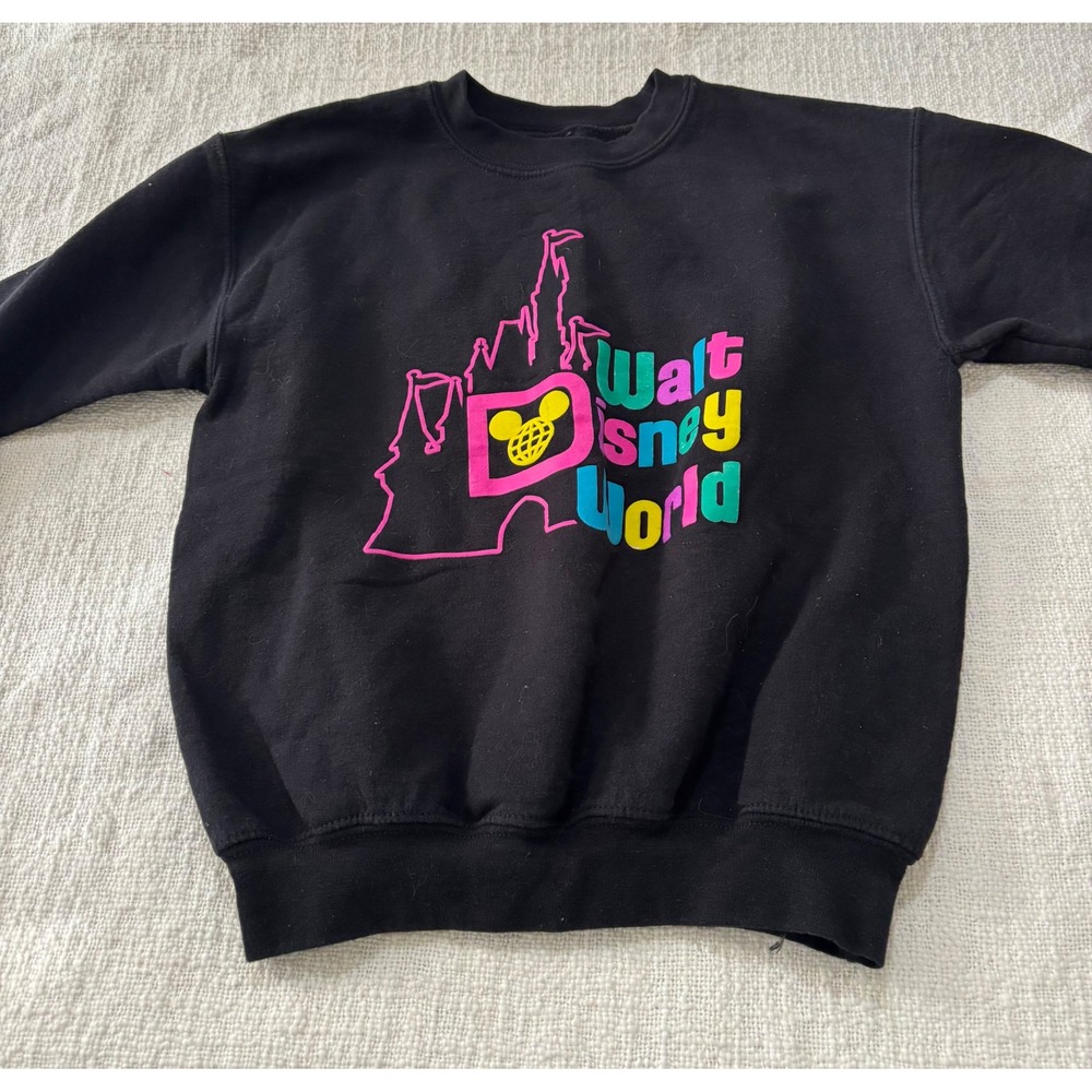 Disney Kids Walt Disney World Neon Castle Graphic Sweatshirt Black Size M 7/8